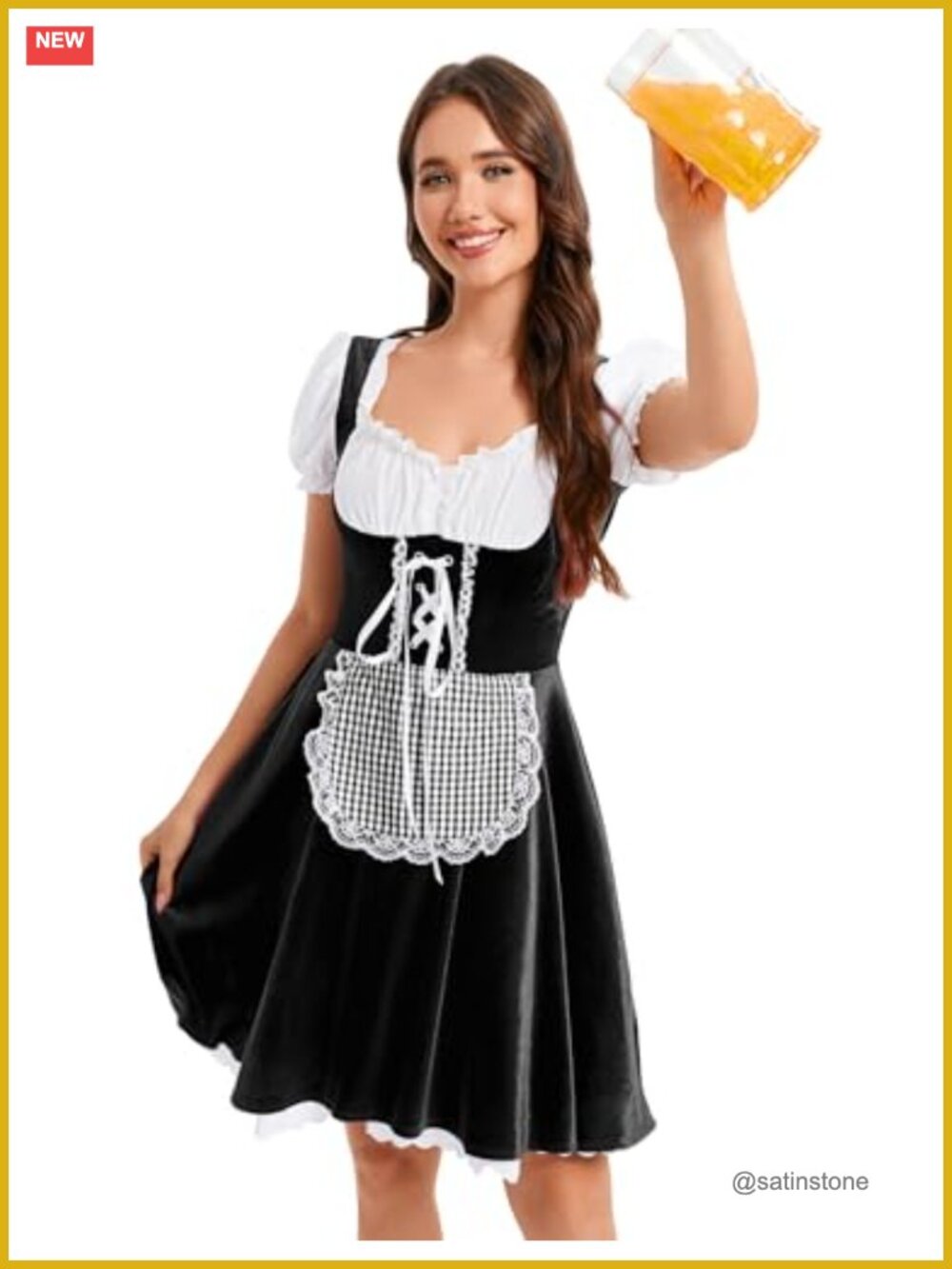 Women's Oktoberfest Dirndl Dress Stretch Velvet V-Neck Ruffled Sleeves with